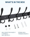 Wall Mounted Coat Rack With Five Heavy Duty Tri Hooks Easy To Mount All Metal Construction Matte Black Finish with installation hardware