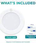 Wireless LED Puck Light With Remote Control For Under Cabinet Closet And Counter Lighting Battery Powered No Fuss Mounting With Adhesive
