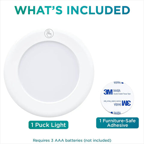 Wireless LED Puck Light With Remote Control For Under Cabinet Closet And Counter Lighting Battery Powered No Fuss Mounting With Adhesive