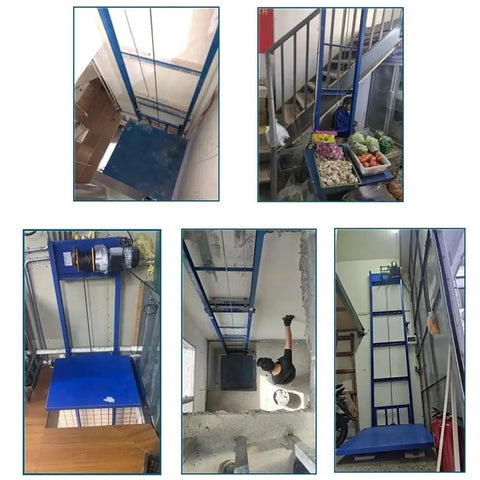 Rock Solid Steel Electric Cargo Lift Platform With Smooth Monorail Hoist for Warehouse and Home Use, 0.7x0.6m steel base in action.
