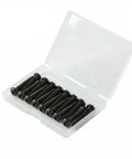 30 Pack M4 X 16mm Pan Head Machine Screws Black Oxide 304 Stainless Steel Fully Threaded Phillips Drive in a clear storage case.