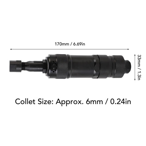 Rock Hard Pneumatic Air Die Grinder Churning Out A Mean 24000 RPM Beat, collet size approx. 6mm, lightweight alloy design.