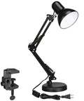 Metal Desk Lamp With Clamp And Swing Arm, Architect Styled Gooseneck Task Light For Home Office, E26 Base, Multi Joint, Black