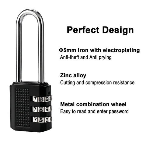 4 Pack 2.2 Inch Small Combination Locks With 3 Digit Resettable Codes Heavy Duty Locker Padlocks For Gym Luggage Suitcase And Gate Zinc Alloy Body With Hardened Steel Shackle Black, featuring iron shackle and metal combination wheel.