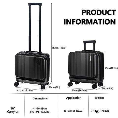 Lightweight 16 Inch Carry On Luggage With Dual Laptop Compartments For On The Go Business Travel Hardshell ABS PC Case