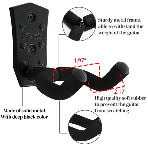 Sturdy Three Pack Black Metal Guitar Wall Mounts With Anti Slip V Shape Cradles And Rotatable Yokes. Hang Your Axe Securely Without Slippage. Ultimate Baddass Gear Rack For Acoustic Electric Bass Banjo Players Demanding Rock Solid Daily Storage