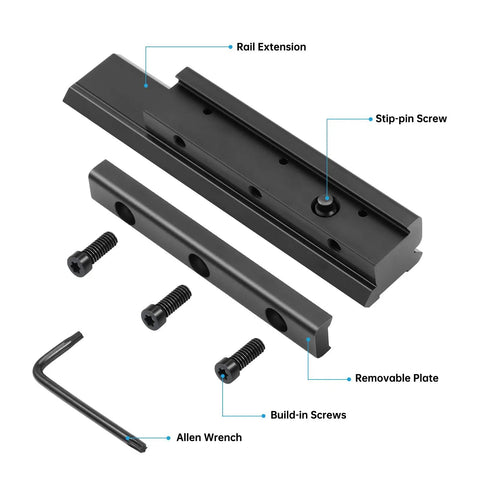 Parts of Dovetail To Picatinny Rail Adapter For 11mm To 21mm Conversion including screws and Allen wrench
