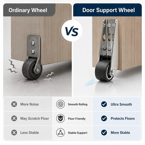 Comparison of Heavy Duty Sliding Door Bottom Rollers Two Pack Vertical Track Guide Wheels With Durable Rubber Tires for smooth operation.