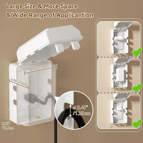 Super Secure Toddler Outlet Covers Featuring Roomy Design For Fat Adapters And Durable Pc Abs Build, showing dimensions and design.