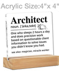 Dope Architect Gift For Designers And Engineers Architect Definition Clear Desk Sign On Acrylic With Wooden Stand, 4x4 inches