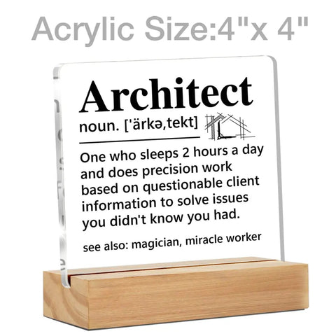 Dope Architect Gift For Designers And Engineers Architect Definition Clear Desk Sign On Acrylic With Wooden Stand, 4x4 inches