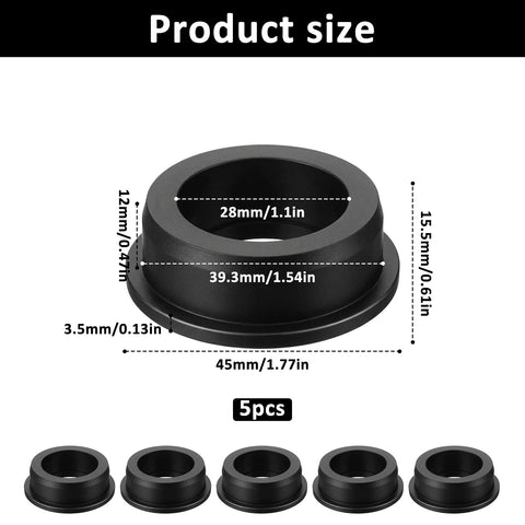 Image of Top Hat Silicone Grommets Five Pack For One And A Half Inch Drill Holes showing dimensions and pack of five grommets.