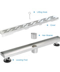 24 Inch Linear Shower Drain With Bar Pattern Grate Stainless Steel AISI 304 Built To Last Rustproof And Fast Drainage Components