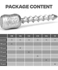 Hard Alloy Screw Nail Weights Set For Bass Fishing Die Cast Sinker Assortment package content table with 3/32 oz weight