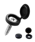 Fifty Pack Plastic Screw Cover Set Delivers Knockout Finish For Furniture And DIY Builds No Sweat Setup Universal Fit Hidden Fastener Caps showing black push-in screw cover caps.