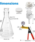 Dimensions of Supercharged Filtration Kit with 1000 mL Buchner Funnel, Ceramic Buchner Funnel Set, and Metal Vacuum Hand Pump