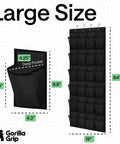 Heavy Duty Over The Door Shoe Organizer With 24 Roomy Pockets, Hangs Rock Solid And Holds Up To Forty Pounds, Tear Proof Non Woven Material With Double Stitched Edges, Sleek Black Closet Cleaner showing dimensions.