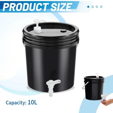 Kick Hassle Free Cleaning With This Slick Portable Hand Wash Station And Pump Soap Dispenser Featuring A Roomy Two Point Six Gallon Tank Perfect For Tailgates Campsites Job Sites Or Road Trips To Keep Your Crew Fresh On The Fly. 10L black container with pump dispenser.