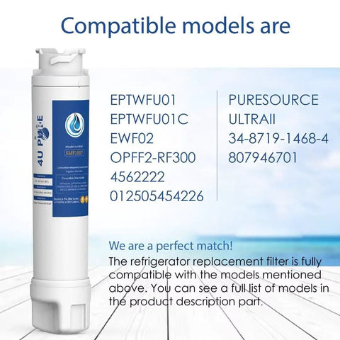 Water Filter Replacement Pack Of 3 For Frigidaire PureSource Ultra II EWF02 Systems displayed with compatible models list
