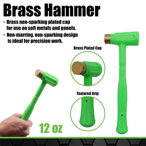 Three Piece Deadblow Multi Purpose Hammer Set For Metalworking And Woodworking Including 12 Oz Brass Hammer with non-sparking cap