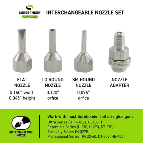 Interchangeable Hot Glue Gun Nozzles Kit With Aluminum Tips Includes Small Round Large Round And Flat Nozzles Plus Adapter