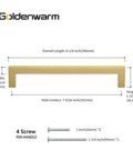 Brushed Brass Cabinet Hardware 10 Pack Square Cup Drawer Pulls, 7-1/2 Inch Center; screws included dimensions, gold tone.