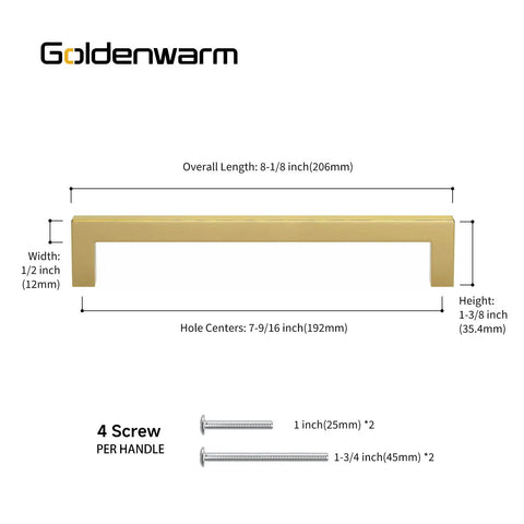 Brushed Brass Drawer Pulls 25 Pack For Cabinets And Dressers, Go To Square Cabinet Handles With 7 1/2 Inch Hole Centers