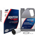Fully Synthetic DSG Transmission Fluid Kit, 5 Liter Pack With All Service Parts, FFL-2 Approved, bottle and filter displayed