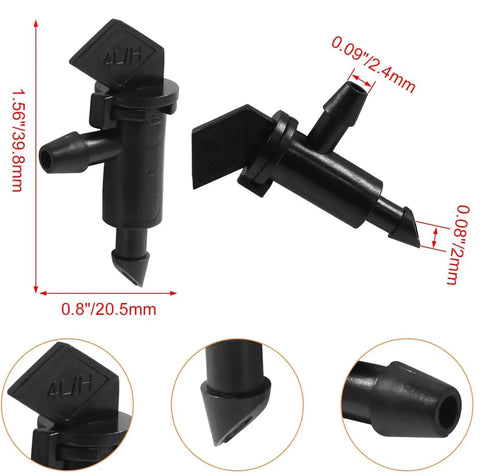 100 Pack 1 GPH Flag Drip Emitters For Garden Drip Irrigation System No Hassle 4mm To 7mm Hose Compatible Black Plastic Sprinkler