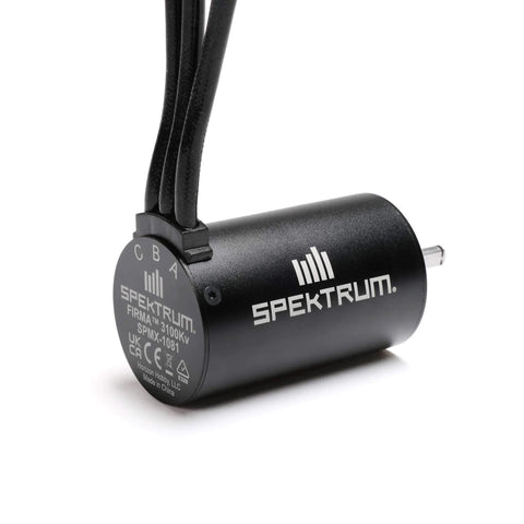 Firma 3660 3100Kv 4 Pole Sensorless Brushless Motor For RC Cars And Aircraft Beefed Up With High Efficiency 5mm Output Shaft 2S To 3S LiPo Compatible Low Cog Hardened Steel Shaft Precision Bearings SPMX1081, black motor in side view