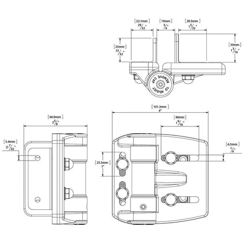 Technical diagram of Multi-Adjustable Regular-Duty Gate Hinges For Self-Closing Gates Up To 55 Pounds In Metal, Wood And Vinyl