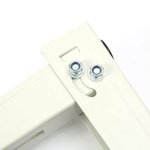 Close-up of Heavy Duty Outdoor Wall Mount Bracket For Ductless Mini Split Air Conditioner And Heat Pump Systems, galvanized steel.