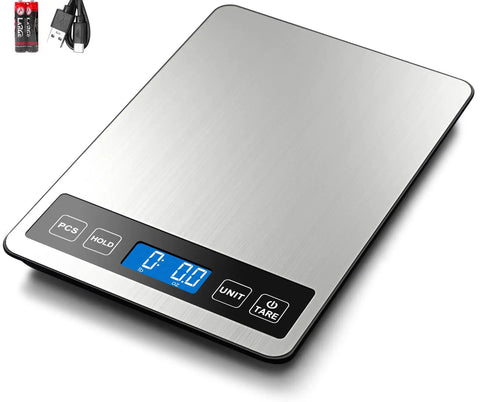 Food Scale For Real Kitchen Pros With 22 Pound Capacity, 0.1 Ounce And 1 Gram Increments, stainless steel platform
