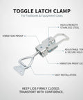 Toggle Latch Clamp Stainless Steel Fastener, showing adjustable tension, easy installation, vibration-proof for toolboxes and equipment cases.
