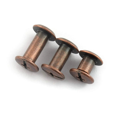 Three sizes of Red Bronze Chicago Bindery Screws from the 75 Piece Red Bronze Chicago Bindery Screw Assorted Kit.