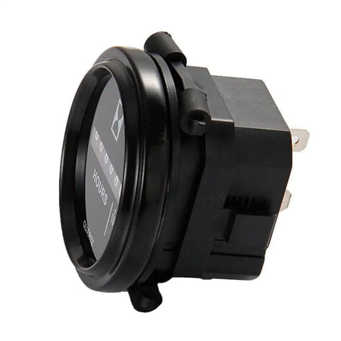 Beefy Built Tough Mechanical Engine Hour Meter Gauge For 8 To 80 Volt DC Or 110 To 250 Volt AC Systems Tracks Running Hours To 99,999.9 0.1 Hour Resolution Simple 2-Inch Round Mount Ideal For Boats ATVs UTVs Snowmobiles Lawn Tractors Generators black 2-inch round hour meter gauge with rear terminals
