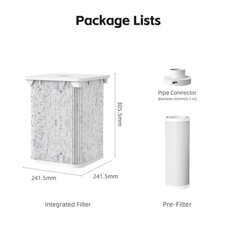 Fume Extractor Filter Set For Compatible Units With HEPA Plus Activated Carbon Five Stage Filtration components and dimensions.