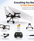 DIY Paper Airplane RC Kit For Grownups Build A Motorized Remote Control Paper Plane With Propeller Easy To Fly Electric Flying Module Micro Aircraft Project For Creative Design And Fun Flights components displayed