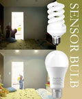 Radar Motion Sensor LED Bulbs A19 12W 1100 Lumens Daylight Outdoor Auto On Off Light For Porch Garage Driveway Patio E26 Base 2 Pack Dope Outdoor Lighting With Radar Motion Technology, A19 bulb shown in bedroom
