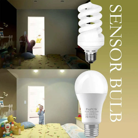 Radar Motion Sensor LED Bulbs A19 12W 1100 Lumens Daylight Outdoor Auto On Off Light For Porch Garage Driveway Patio E26 Base 2 Pack Dope Outdoor Lighting With Radar Motion Technology, A19 bulb shown in bedroom
