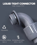 Half Inch Liquid Tight PVC Conduit Connector 90 Degree Non Metallic NPT Fittings for Indoor Outdoor Electrical Box Grey