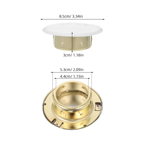 5 Pack White Fire Sprinkler Concealed Covers with Rustproof Replaceable Convex Trim Rings dimensions showing 8.5cm and 3cm for recessed mounts.