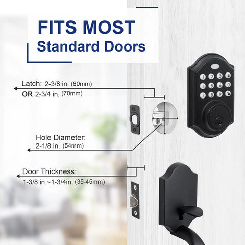 Front Door Lock Set With Keypad Deadbolt And Smart Lock, Black Double Door Handle Set For Entry, dimensions illustration