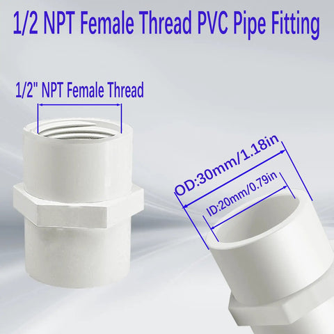10 Pack One Half Inch NPT Female PVC Pipe Fittings Socket To Female Slip Coupling Sch40 White Plumbing Connectors