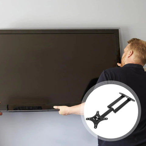 Rock Solid Adjustable Wall Mount Swivel Arm For 14 To 24 Inch LCD LED Monitor TV Bracket installed with monitor on wall.