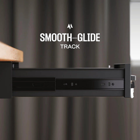 No Fuss Under Desk Slide Out Drawer With Lockable Metal Organizer And Smart Cable Routing For Clean Home Office Setup Matte Black close-up of smooth-glide track.