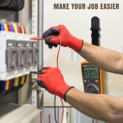 Magnet Hanger For Fluke Multimeters And Oscilloscopes Hands Free Hanging Loop Strap Kit in use on metal surface during field work