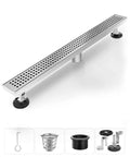 Linear Shower Drain 24 Inch Brushed Nickel 304 Stainless Steel Rectangular Floor Drain With Removable Grate And Adjustable Leveling Feet