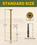 Heavy-Duty Lag Screws 14 X 4-1/2 Inch, bronze coated outdoor structural wood screws with flat head and T30 Star Drive bit
