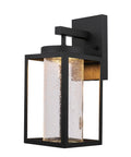 Capulet Amber Glass Center Column Outdoor Indoor Wall Sconce With LED Black Finish, Dimmable 12W 850 Lumens